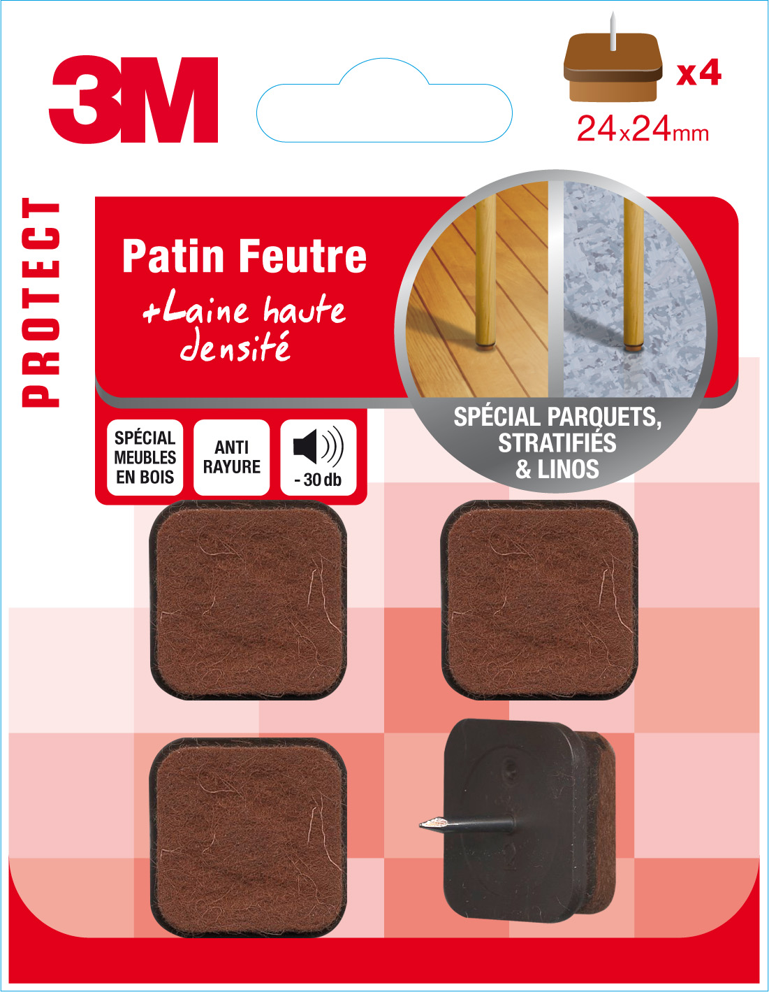 Patin feutre à clouer 24x24mm - 3M